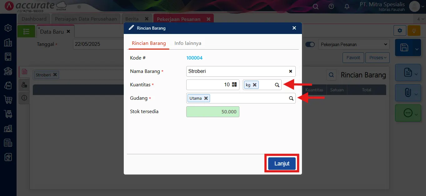 Cara mencatat pekerjaan pesanan